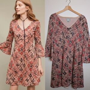 Anthropologie Maeve Argyle knit V-neck bell sleeves swing dress L